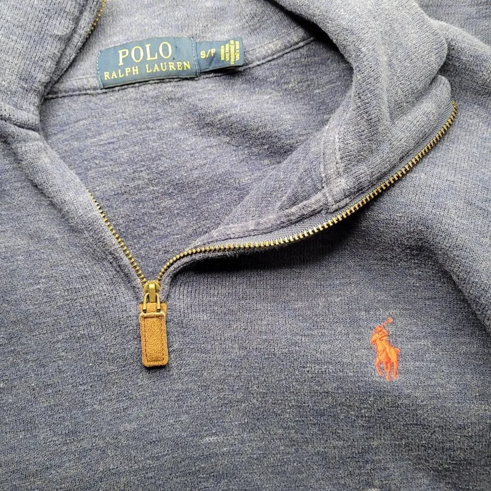 POLO Ralph Lauren Blue With Red Logo Long Sleeve V Neck Zip Up Sweater Pullover - Picture 7 of 11